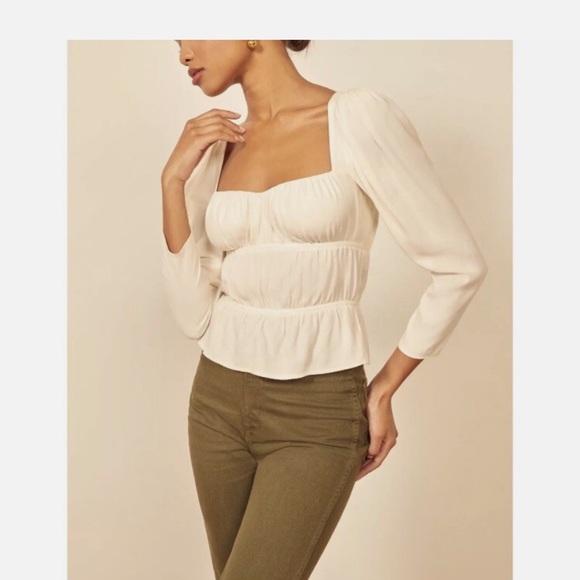 Reformation Tops - Reformation Top Plath Cream Puff Sleeve Crepe Size Small Puff Sleeve Blouse